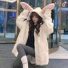 Autumn Winter Gothic Harajuku Couple Hoodies Cute Rabbit Ears Black Hooded Outwear Women Sweet Korean Loose Warm Plush Coats