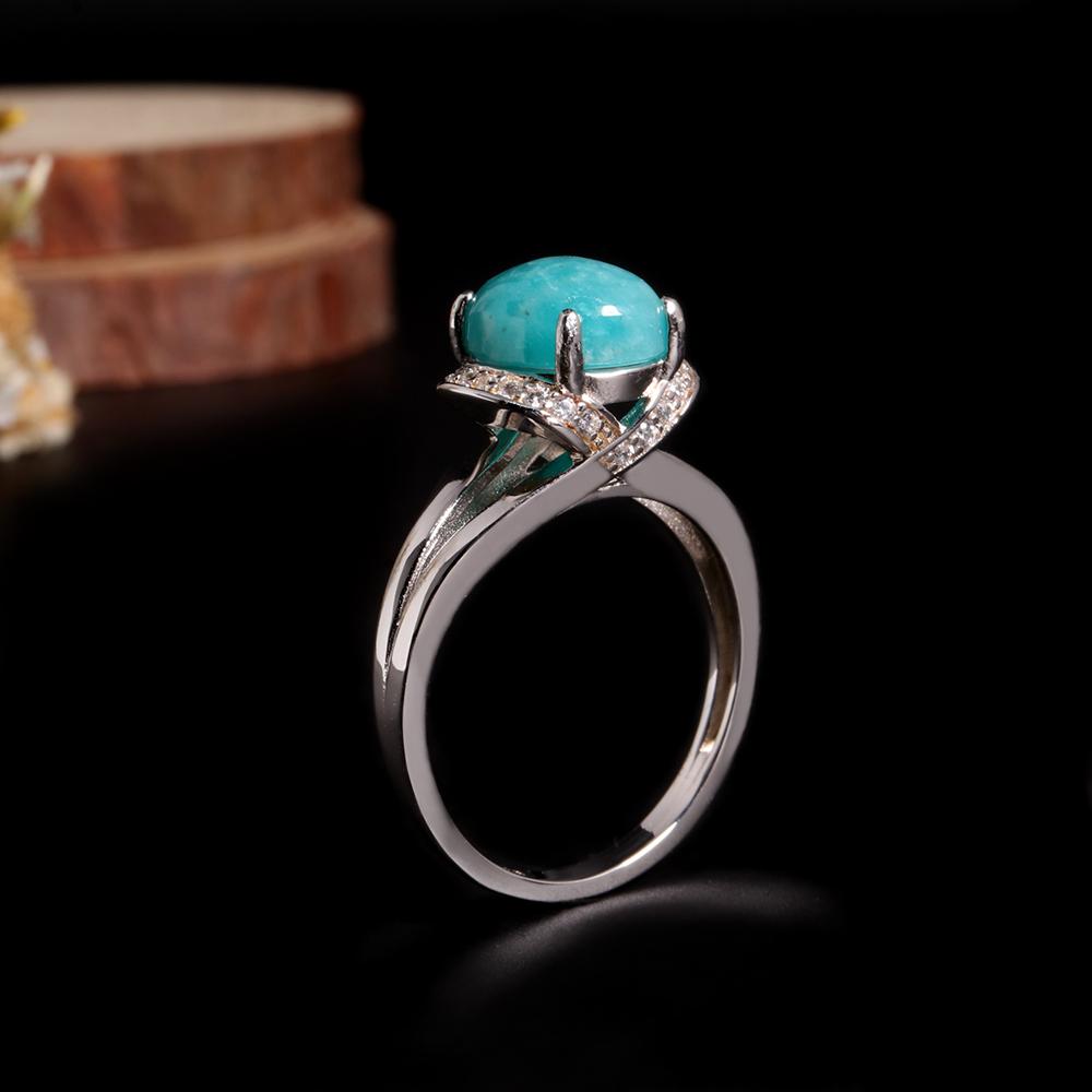 Bolaijewelry Кольцо с натуральным амазонитом, овальный дизайн, серебро 925 пробы, элегантные романтические украшения для женщин, банкетный наряд