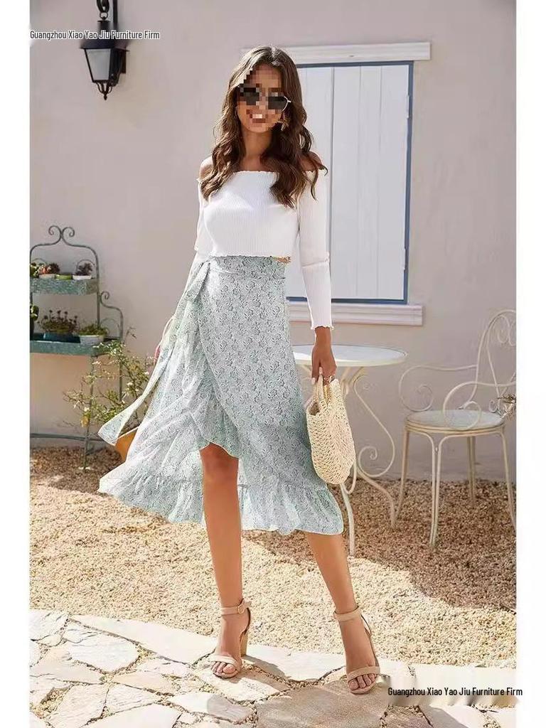 Женская шифоновая полуюбка с цветочным принтом, асимметричной завязкой и разрезом