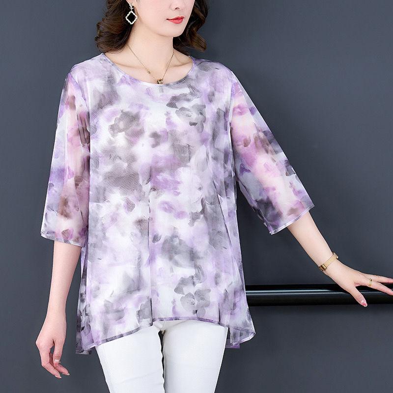 Весенне-летняя женская шифоновая рубашка, модная тонкая, чтобы прикрыть живот, сетчатая марлевая блузка с тонкими секциями, новая женская рубашка