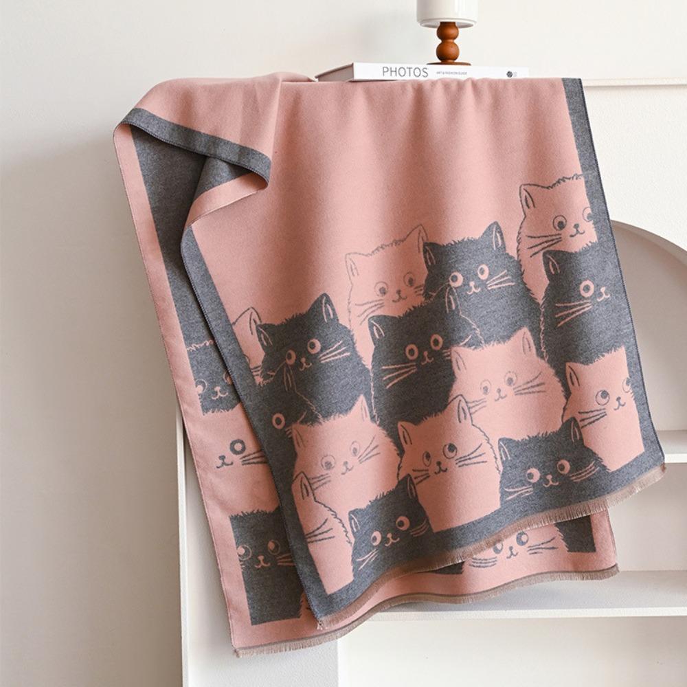 Cute Cat Imitation Cashmere Scarf Thick Warmth Winter Scarf Elegant Style Shawl Autumn Winter