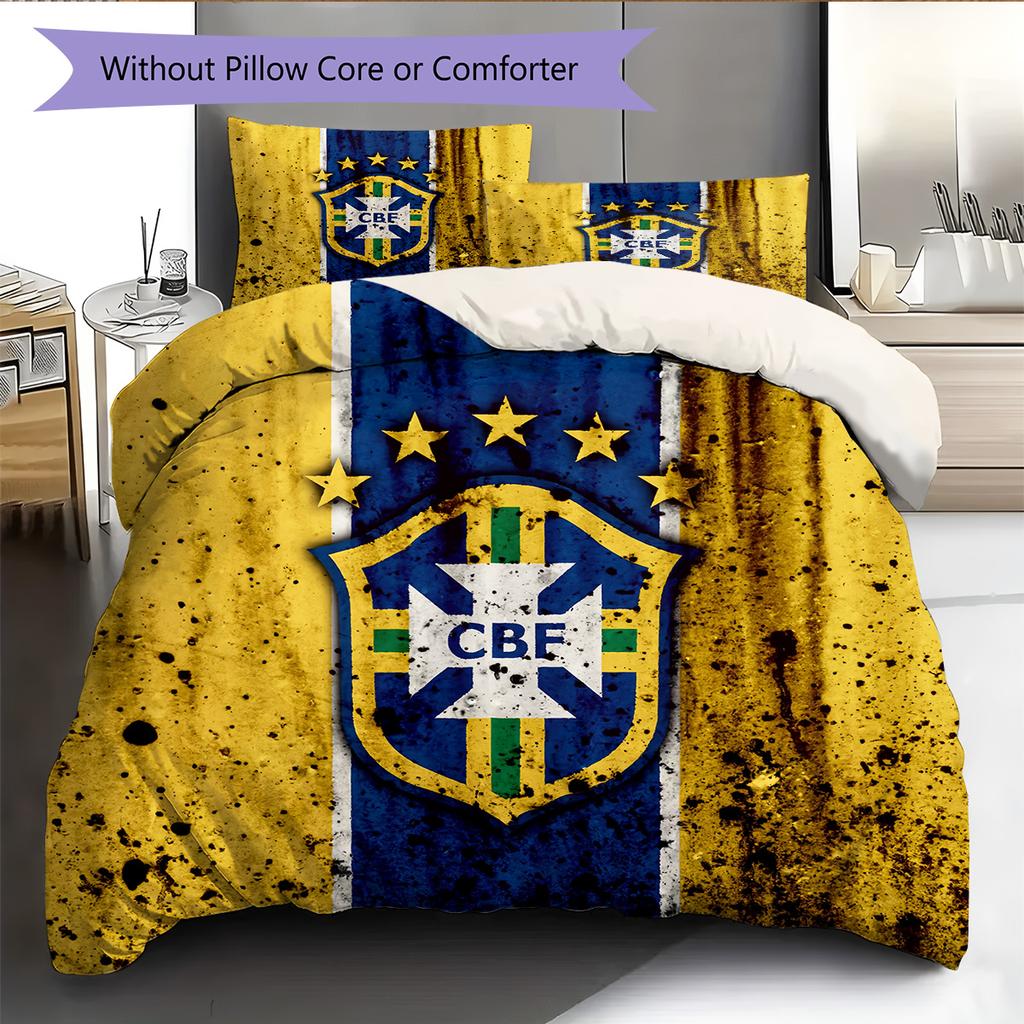Brazil national football team Pattern Bedding Quilt Set Home Decoration Gift (1 * duvet cover + 2 * pillowcase without core)