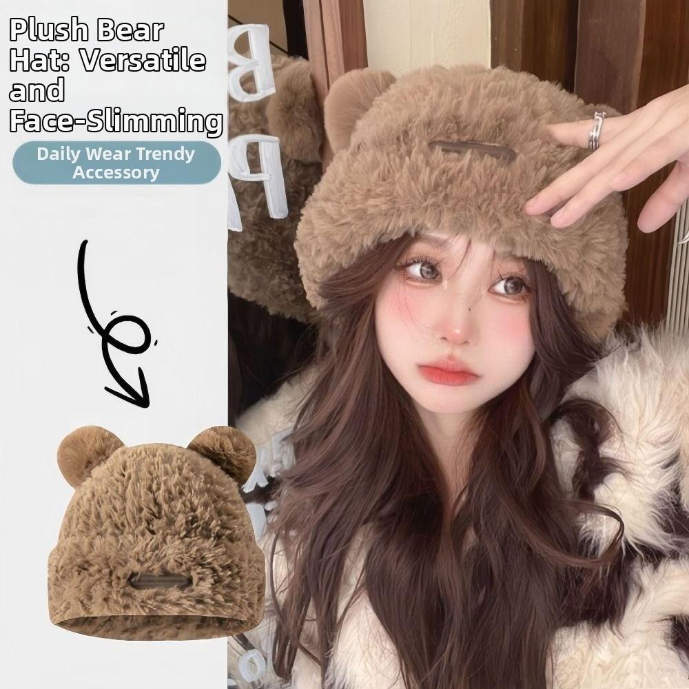 Korean Style Bear Plush Hat Soft Plush Pullover Hats Fashion Winter Warm Cap Autumn and Winter
