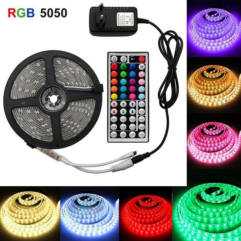 Светодиодные 5050 RGB цветные мягкие ленты с 44-клавишным пультом дистанционного управления, 12 В, высокая яркость, низкое напряжение