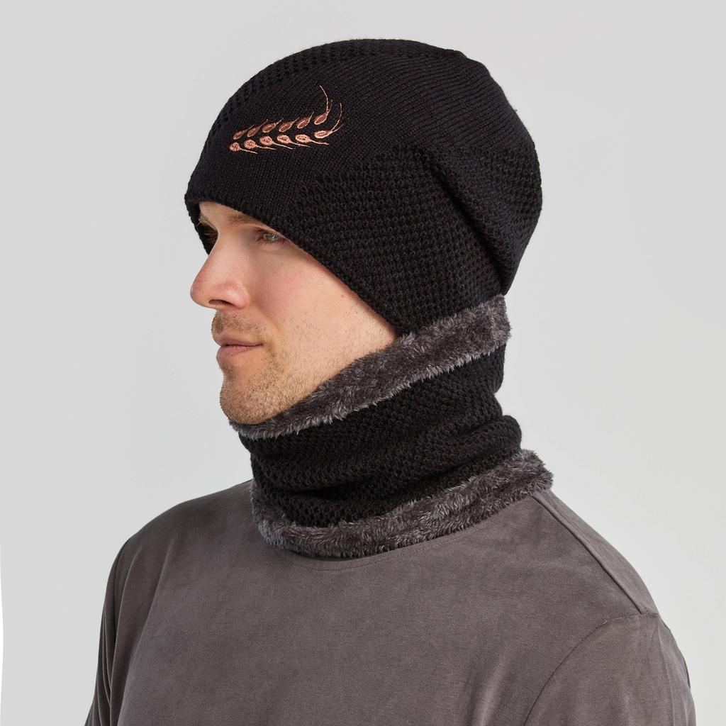 (Projector)Men Women Outdoor Warm Winter Knitted  Hat And Scarf Set Stylish Knit  Cap