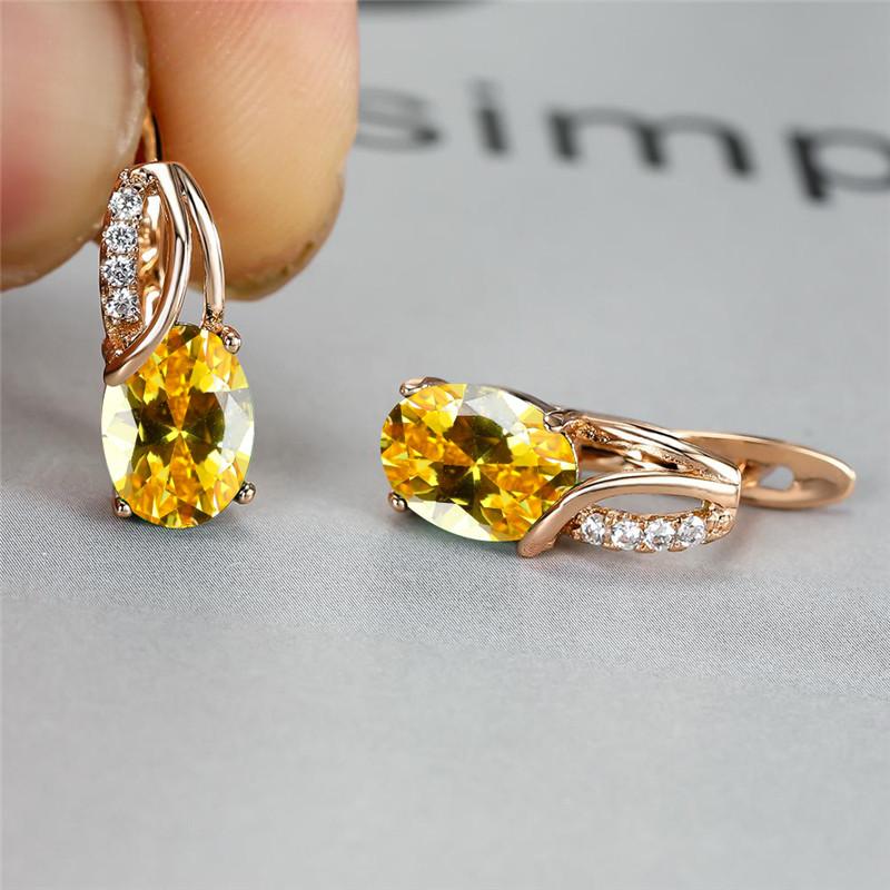 Кристально-фиолетовые овальные серьги-кольца цвета розового золота для женщин