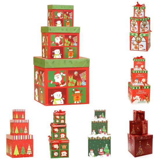 Yousheng 3 шт. рождественские штабелируемые подарочные коробки рождественская елка Санта снеговик гнездо коробка с крышками праздничные принадлежности для вечеринок на Рождество свадьбы годовщины