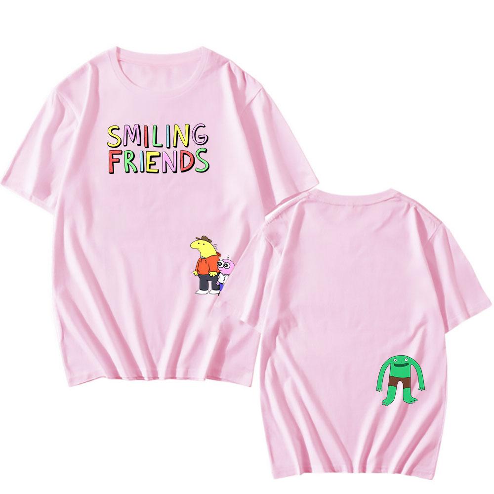 Манга Smiling Friends Графическая футболка Хлопок Короткий рукав Свободные футболки Унисекс Уличная одежда Повседневная Футболка с круглым вырезом Модная футболка