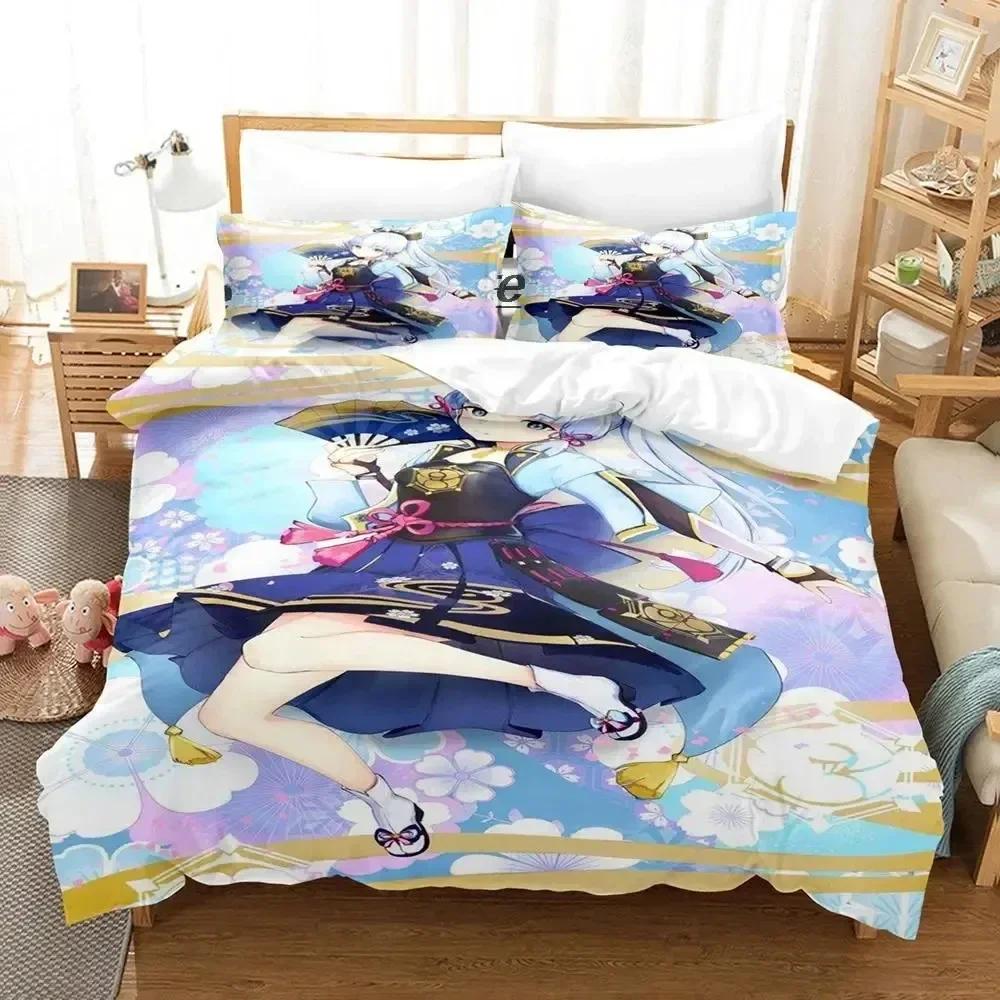 Game Genshin Impact Kamisato Ayaka Bedding Set 3D Printed Suitable For Bedroom Duvet Cover Set With Pillowcases Home Textile