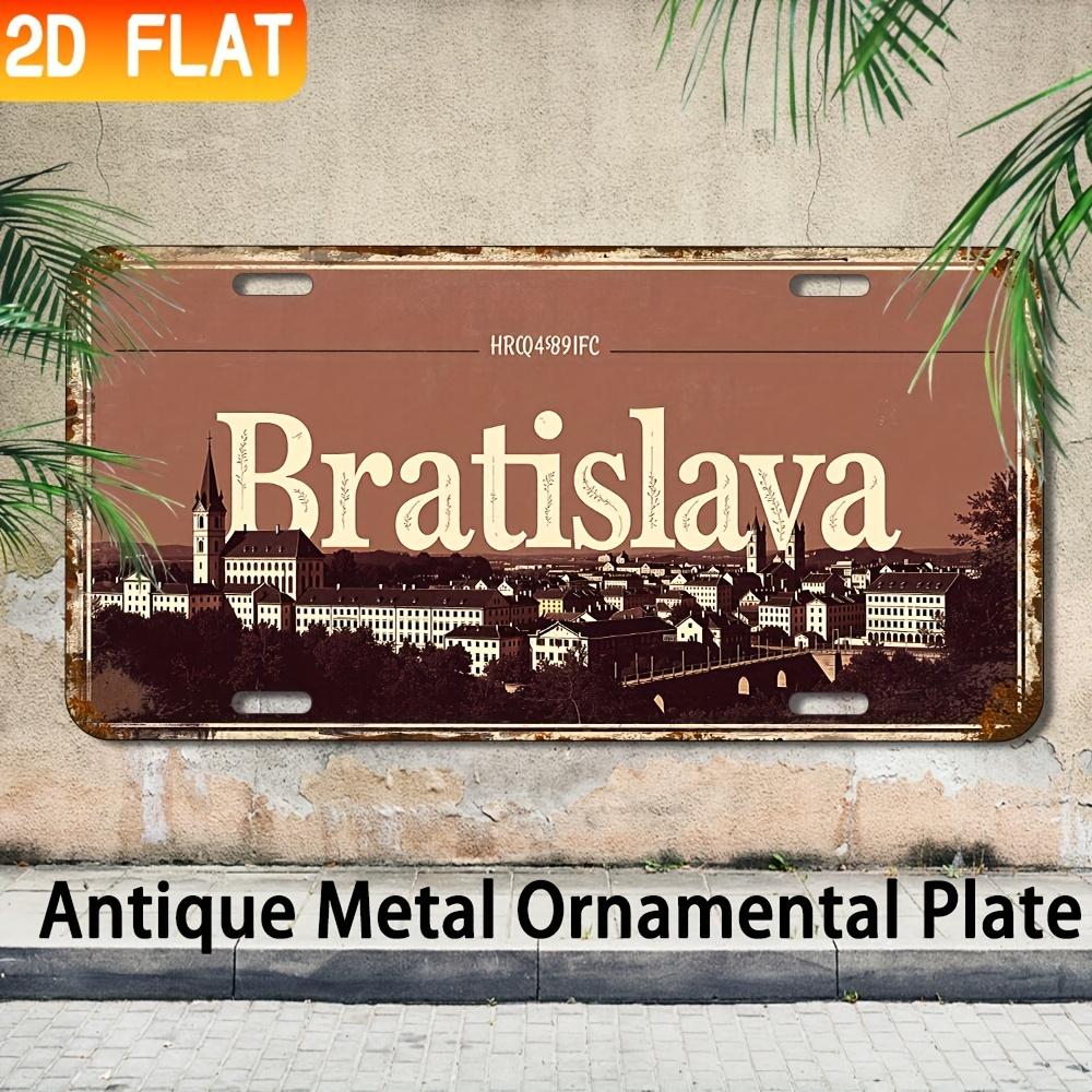 D Flatpc Vintage Aluminum Wall Decor SignBratislava Cityscape Retro Metal Art Industrial Style HD UV Printed for Home Bar