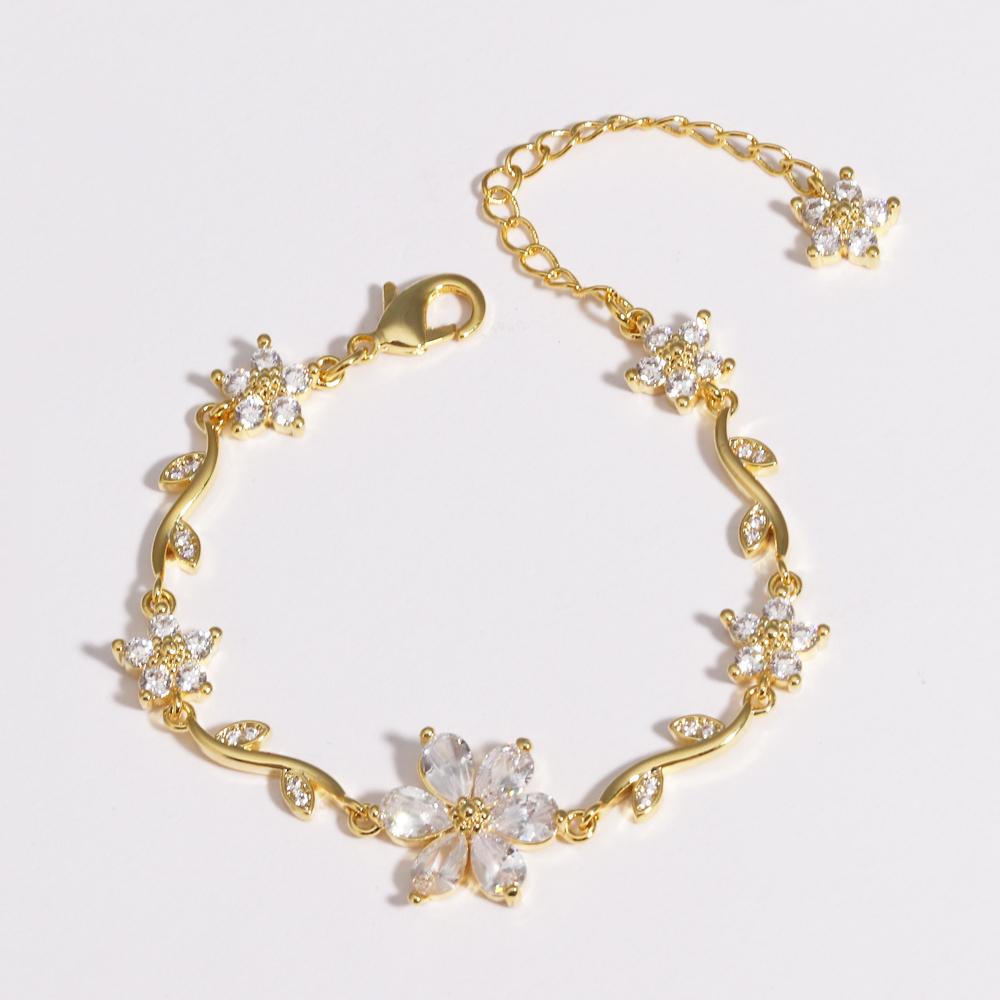 Luxury Colorful Zircon Flower Bracelets For Women Girls Korean Sweet Gold Crystal Adjustable Bracelet Jewelry Gift