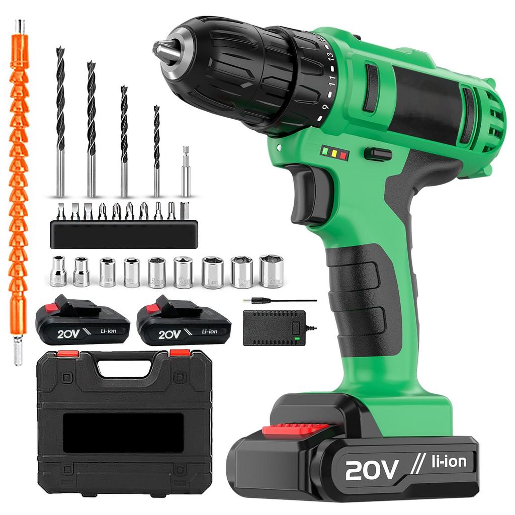 20V Keyless Cordless Drill Set Electric Screwdriver Mini DIY Variable Speed Brushed Motor Battery Power Source EU Warehouse