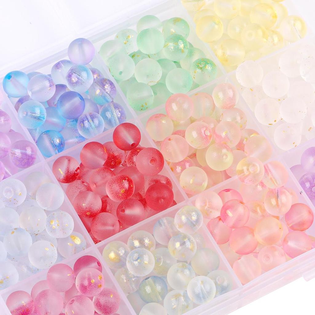 50Pcs 8mm Multicolor Transparent Frosted Glass Loose Beads With Gold Foil For Jewelry Decoration Making DIY Necklace Bracelet Earring