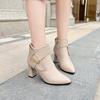 20 Autumn and Winter New Style Metal Decoration Pointed Head Thick Heel Fashion Short Boots Women