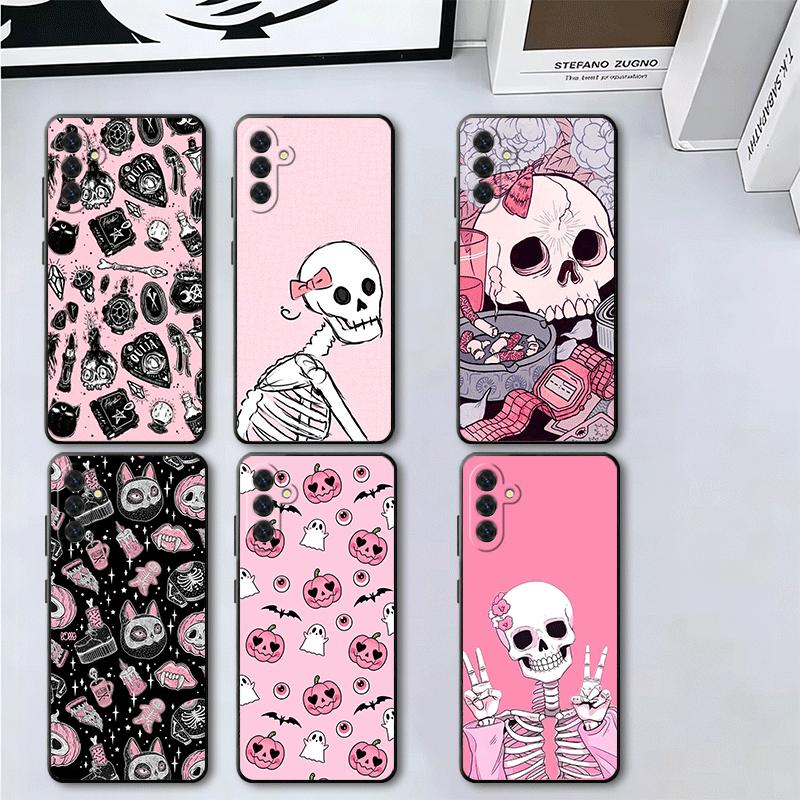 Pink Style Skull Witch Soft Phone Case for Samsung A17 A37 A57 A16 A26 A36 A56 A15 A25 A35 A55 A14 A24 A34 A54 A13 A23 A33 A53 A