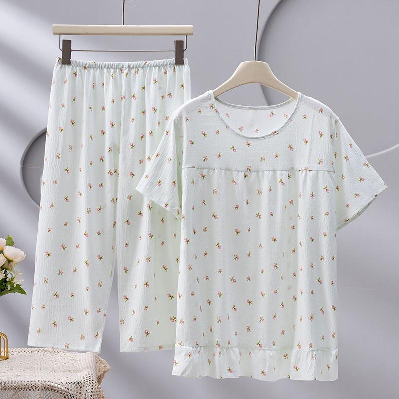 Женский пижамный комплект 2026 Cloud Cotton: Тонкий топ с коротким рукавом и длинные брюки на весну/осень, идеально подходят для улицы и высококачественной домашней одежды.