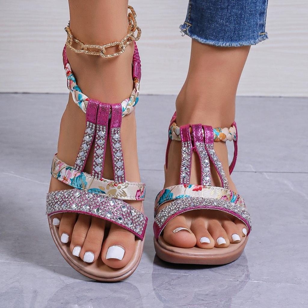 Women Wedges Sandals Summer Bohemia Rhinestones Casual Platform Sandals Female Peep Toe Outdoor Beach Shoes Sandalias De Mujer