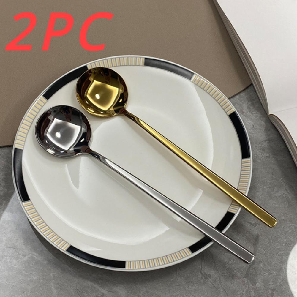 Ложка из нержавеющей стали, бытовая ложка для риса, кофейная ложка, дорогостоящая круглая ложка с длинной ручкой, корейская десертная ложка, звонкая ложка