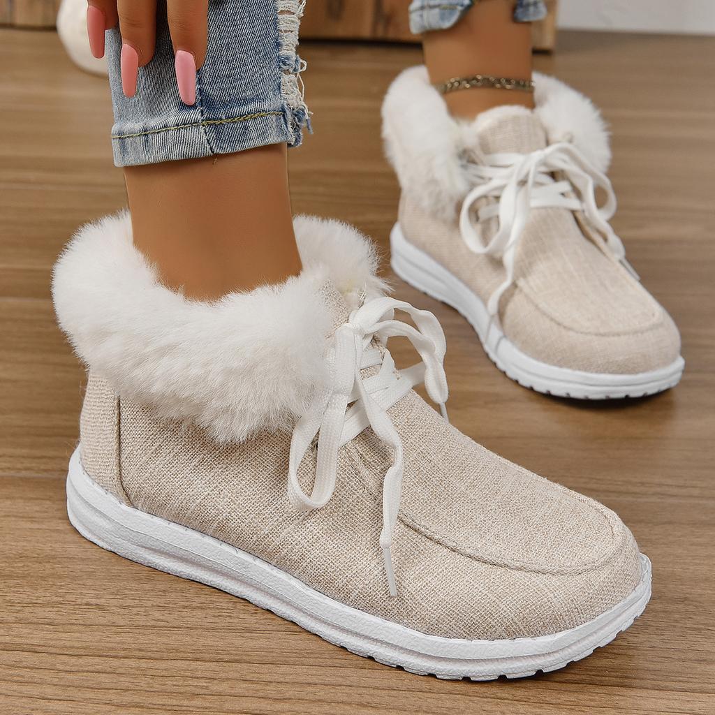 Plus Size Women's Shoes Fall and Winter New Fashion Round Toe Lace-up Cotton Boots with Fleece Mouth Women's Cotton Shoes
