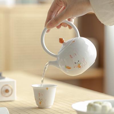 Японский чайник Moe Rabbit, расписанный вручную, подъемный горшок, бытовой белый фарфоровый чайник Bubble с шариковым отверстием и фильтром для чая Kung Fu