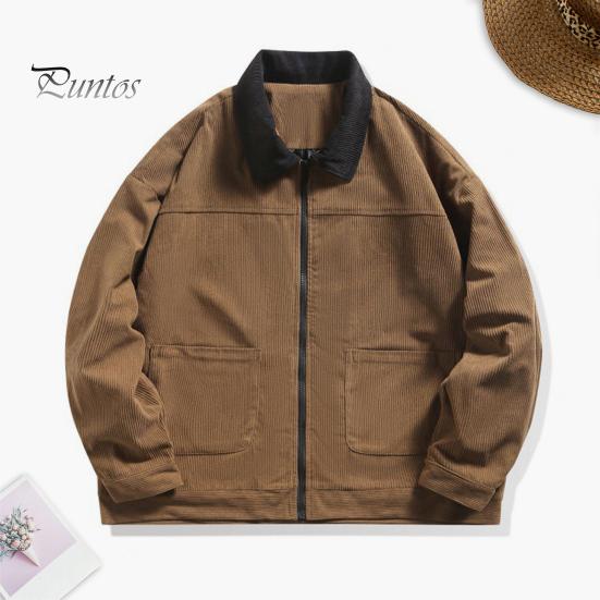 Мужская вельветовая куртка с воротником-лацканом, длинным рукавом, повседневная куртка в стиле пэчворк, пальто с карманами, застежка-молния, верхняя одежда