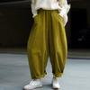 Winter Japanese Casual Corduroy Elastic Waist Ankle-length Pants Solid Color Loose Pockets Harem Women Pants