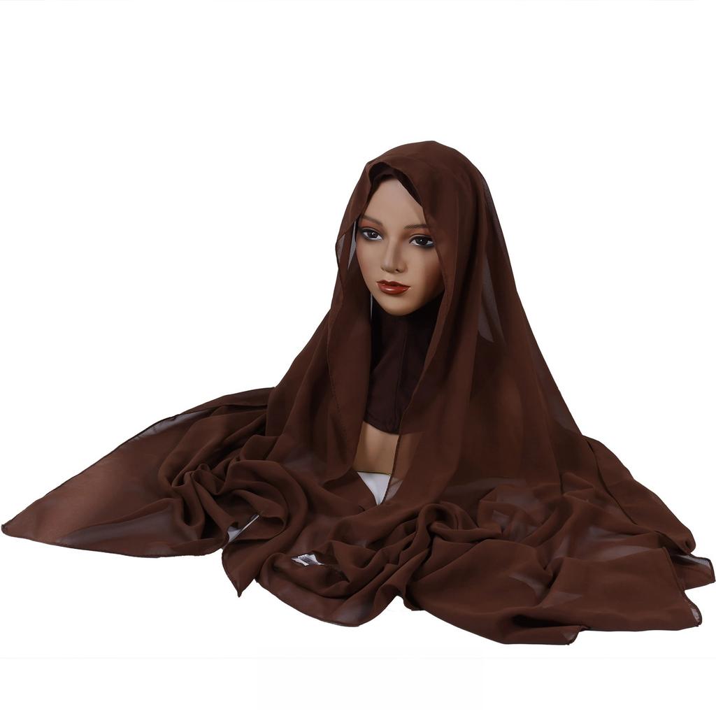 Новейший платок-хиджаб из высококачественного шифона однотонной расцветки 2 в 1 с никабом, мгновенный головной платок и подшапочник для мусульманки