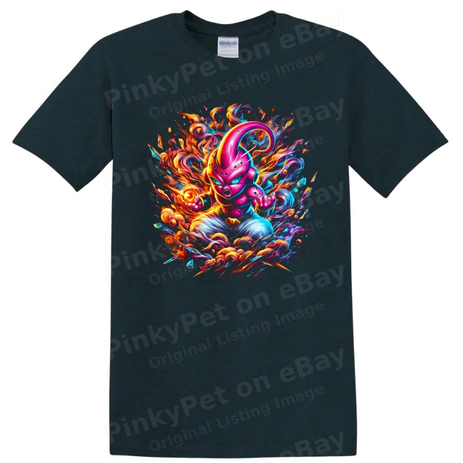 Majin Buu Anime Villain T Shirt Neon Pink Energy Blast Fantasy Art Graphic Tee