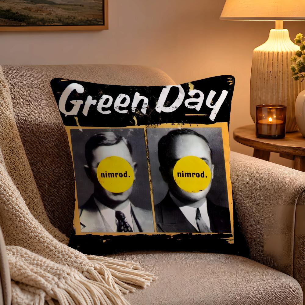 GGreen DDay Band Album Cushion Cover Soft Plush Cushion Cover Double Print And Invisible Zipper For Sofa Home Car Use