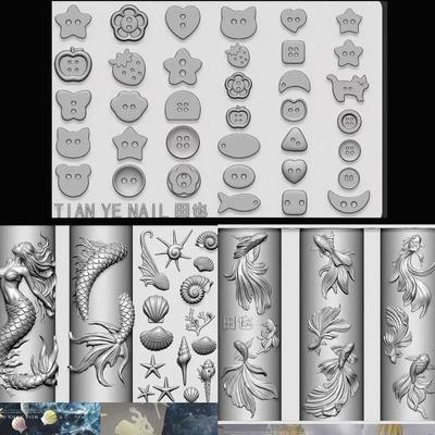 3D Мягкий Силиконовый Ноготь Океан Русалка Шаблоны Форма для Нейл-Арта Золотая Рыбка Кои Пуговицы Шарфы Мультяшный Шаблон Для Ногтей DIY Аксессуары