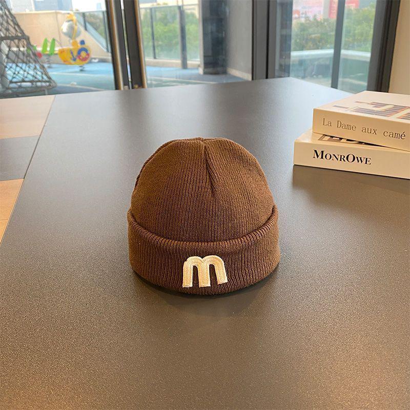 Осенне-зимняя шерстяная детская шапка - Вязаная шапка-бини с буквой, корейский стиль, пуловер для новорожденных