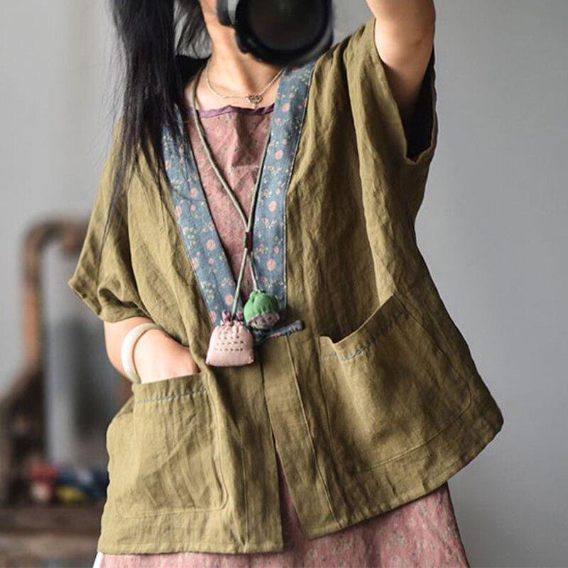 Johnature Весна-Осень с v-образным вырезом в стиле пэчворк на одной пуговице, хлопковый льняной кардиган, винтажные жилеты, свободные женские пальто