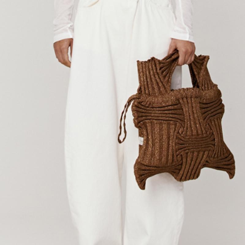 Pleatsmama Big Bow Bag Glitter Camel