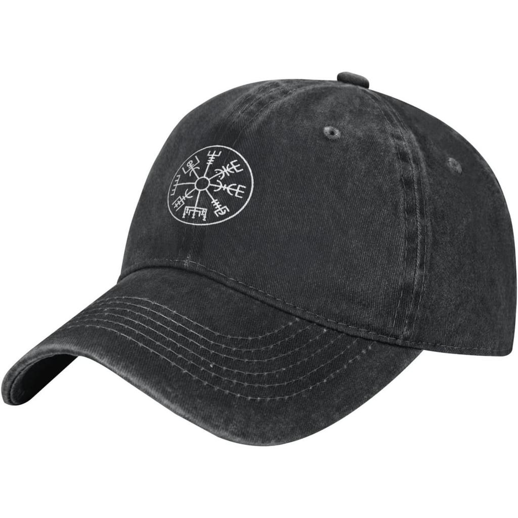Nordic Vegvisir Compass Baseball Cap Washed Denim Dad Hat Adjustable Outdoor Golf Hat