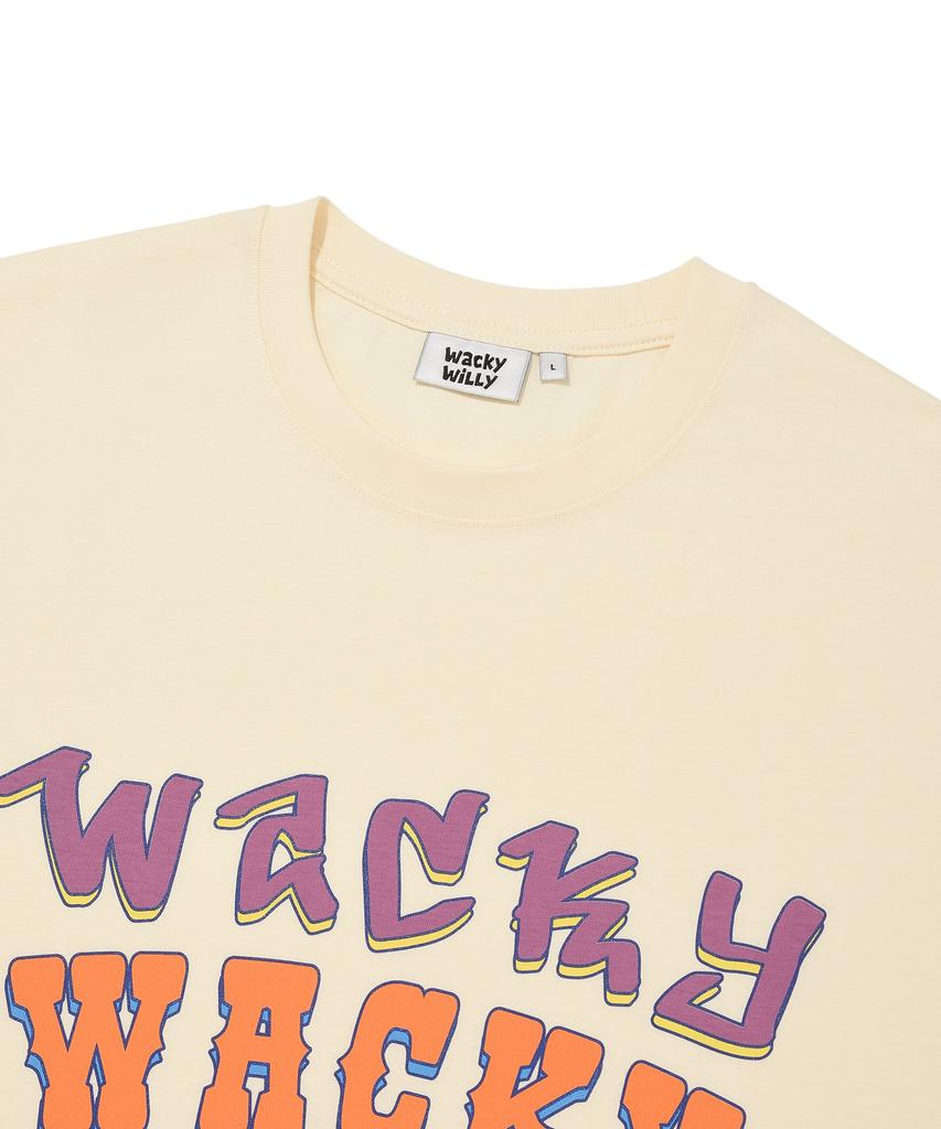 WACKY WILLY Multi-Typo Short Sleeve T-Shirt Cream