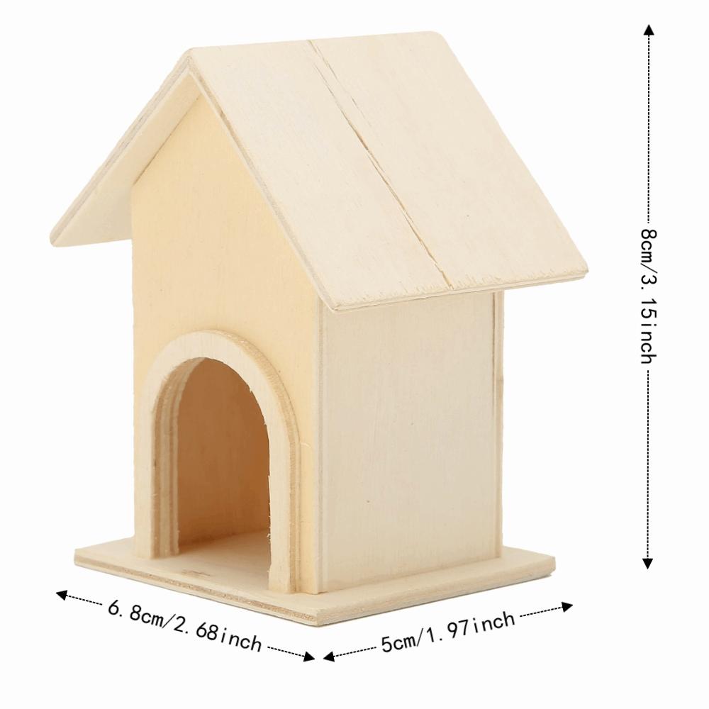 5Pcs Wood Wooden Birdhouse Unpainted Surface Bird Cage Craft Unique Garden Ornament Small Birds