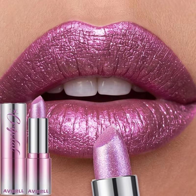 14Color Metallic Violet Lipstick Polarizing Pigment Diamond Glitter Lipgloss Waterproof Lasting Gold Pearl Shine Sexy Lip Makeup
