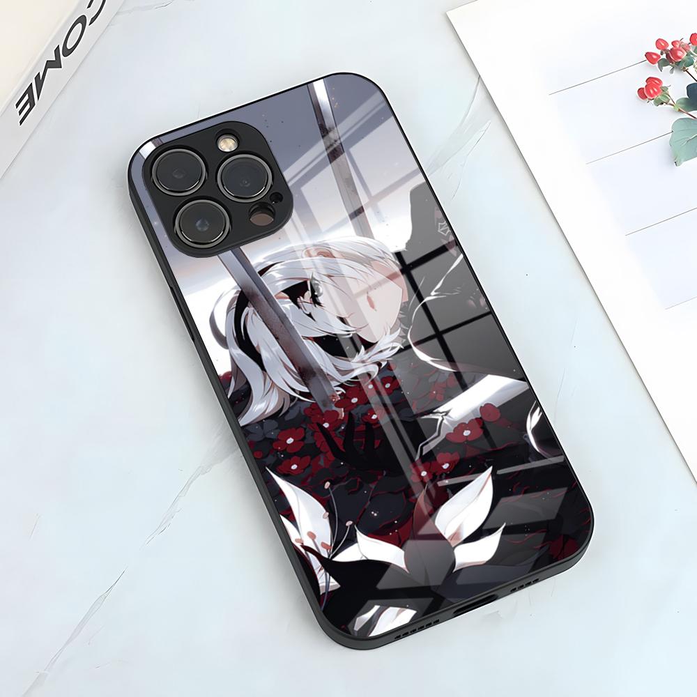 Чехол для телефона N-NieR Automata 2B для IPhone 17 Pro Max 15 Pro 16 14 Plus 12 13 Mini 11 Pro Ударопрочный стеклянный чехол
