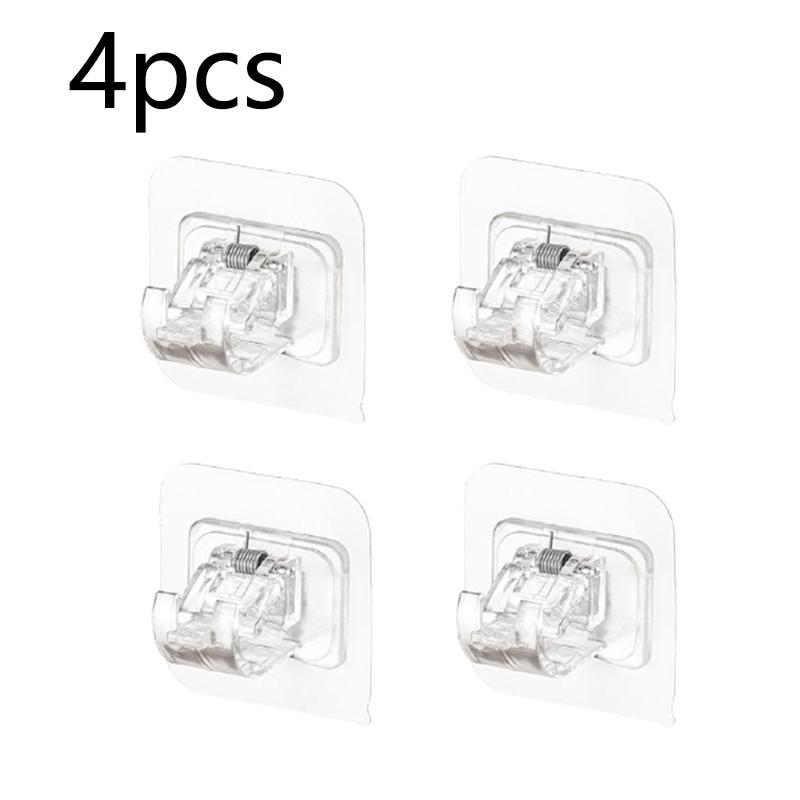 2/4pcs Nail-Free Adjustable Curtain Rod Holder Clamp Hooks Rod Bracket Holders Adhesive Wall Curtain Fixed Clip Hanging Rack Hook
