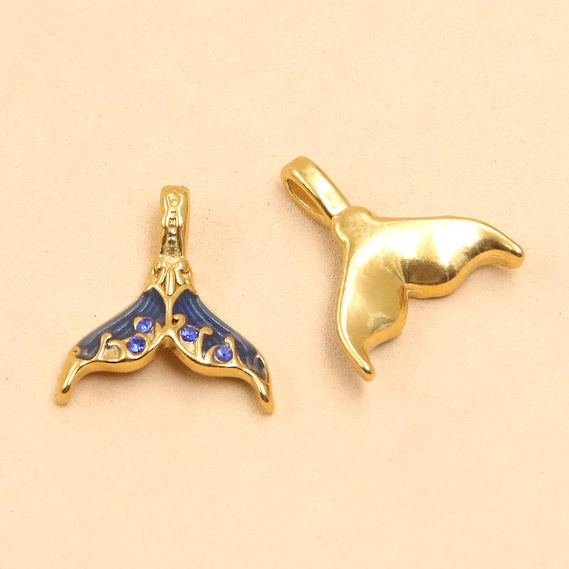Ocean Style Mermaid Tail Pendant, Gold Plated Stainless Steel, 6 Colors, 16x18mm - DIY Handmade Jewelry Accessory.