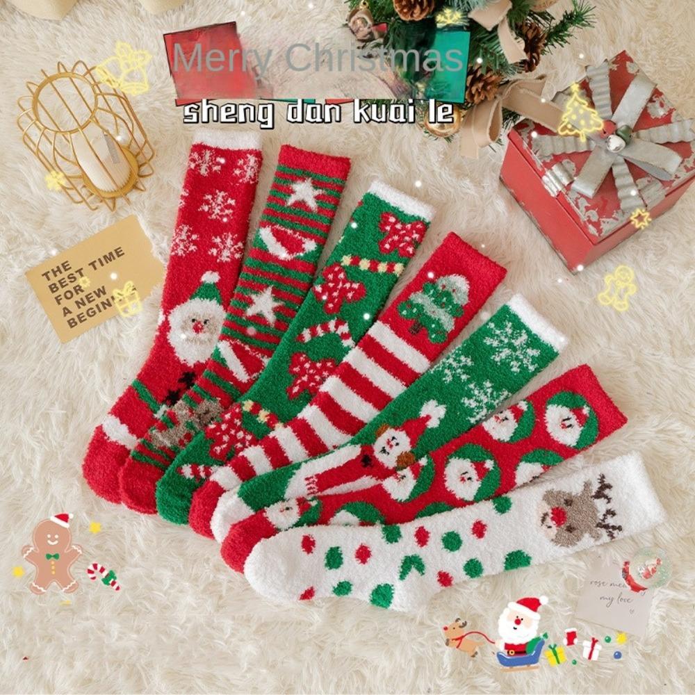 Мягкие носки для сна, мультяшные утолщенные носки для пола, зимние теплые рождественские носки для женщин