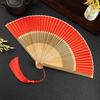 Bamboo Folding Fan with Tassels Hollow Ribs Portable Summer Hand Held Fan Decoration Dance