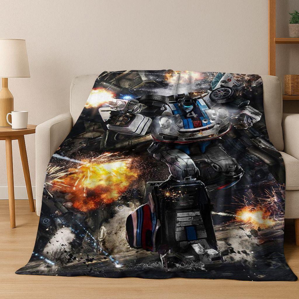 Cartoon T-Transformers Autobots Optimus Prime Flannel Blanket,Warm and Cozy Soft Throw Blanket for Home Bedroom Bed Sofa Cover