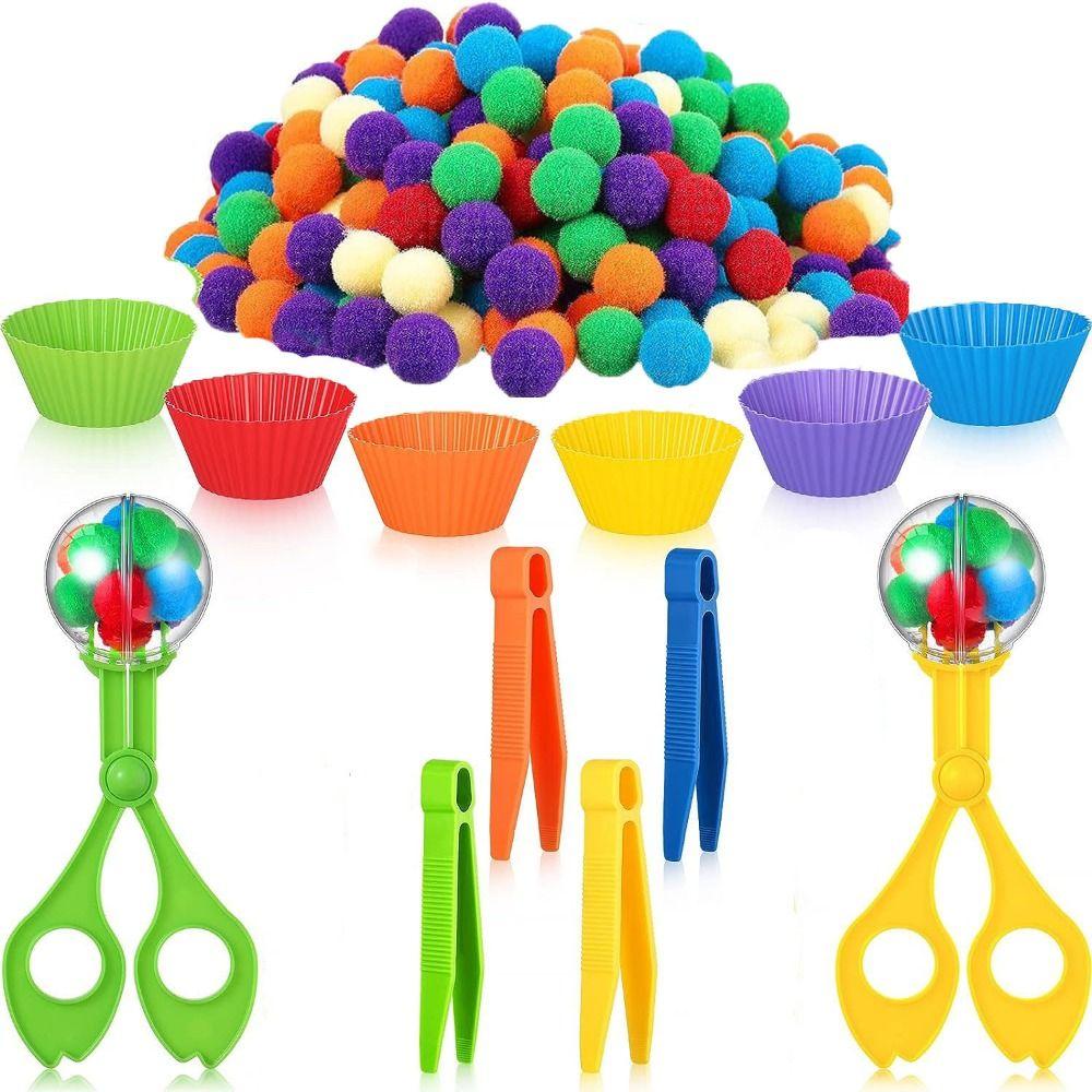Colorful Early Education Toy Rainbow Counting Pompoms Pompoms Tweezers Toy Kids Early Education