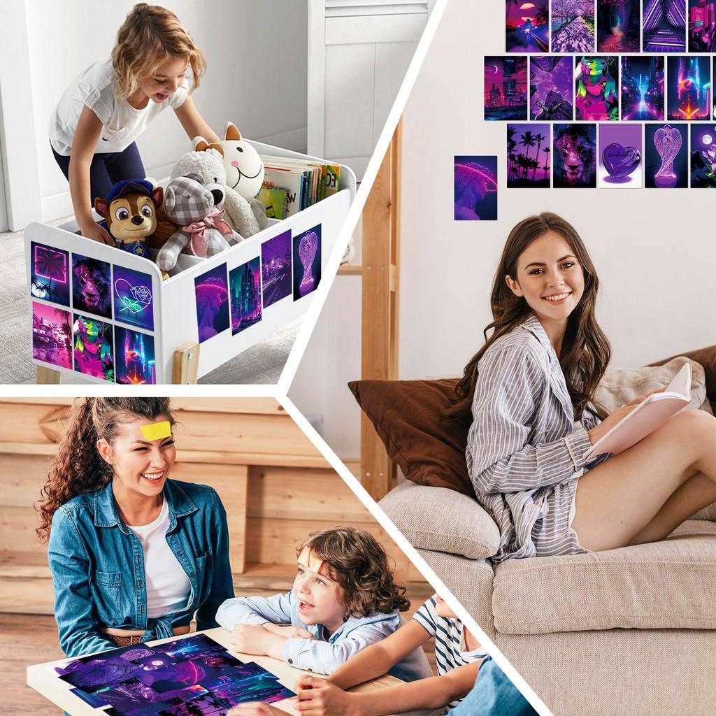 50pcs Purple Neon Images Wall Kit Dorm Decor For Teens Girls Wall Art Posters