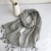 Wuyin Same Linen Solid Color Scarf, Hemp Gray Spun Linen Scarf, Fashionable Fringed Silk Scarf.
