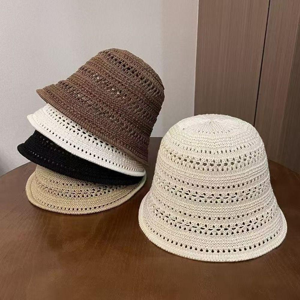 Темпераментная соломенная шляпа от солнца Сладкая пляжная кепка Элегантная вязаная шляпа-ведро Путешествие