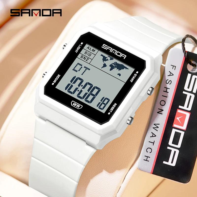 SANDA New Square Men Watch LED Luminous Digital 5Bar Waterproof Clock Fashion Student Sports Multifunction Chronograph Watch