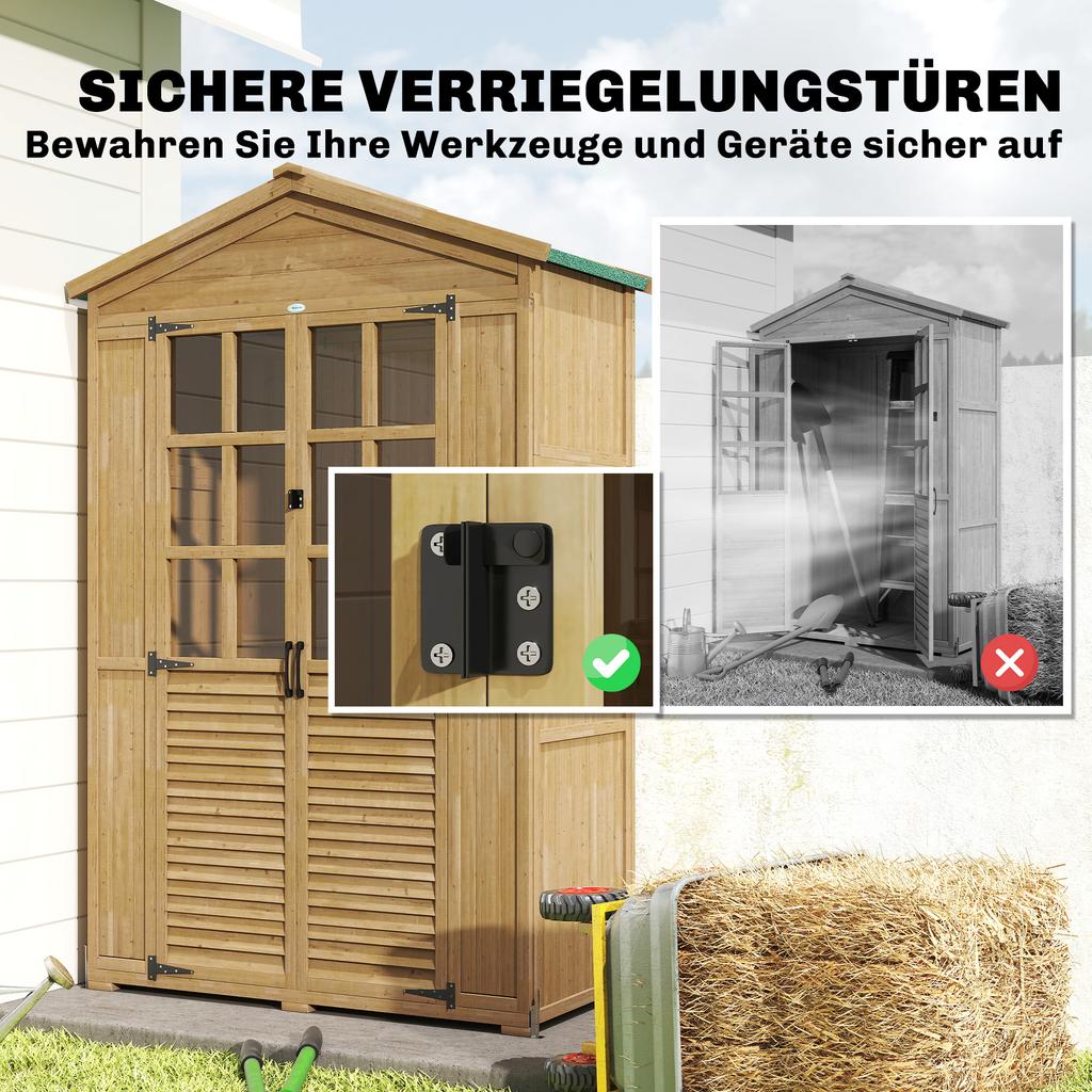 Outdoor Wooden Storage Cabinet, Garden Tool Shed with Acrylic Windows for Patio, Light Brown