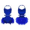 Girls Performance Leotard Halter Sleeveless Cutout Back with Feather Skirt Latin Dancewear